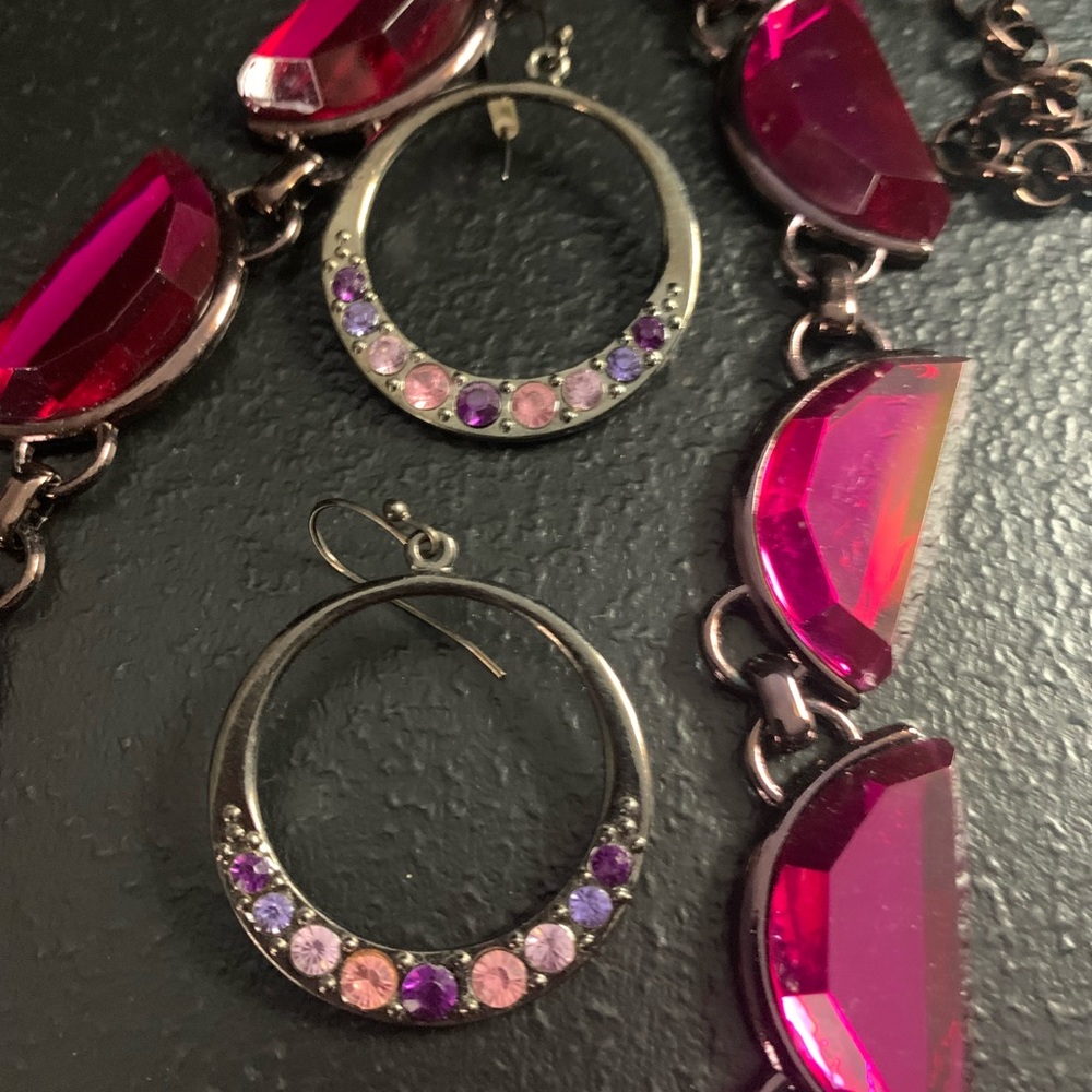J #4 This is a plum colored new Coldwater Creek Necklace with free earrings. - Picture 3 of 9